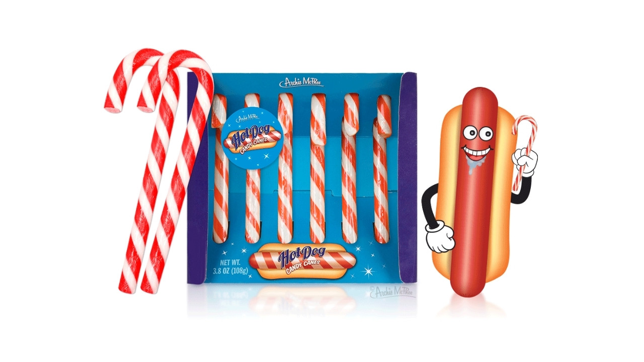 Hot Dog Candy Canes – Bun Not Included